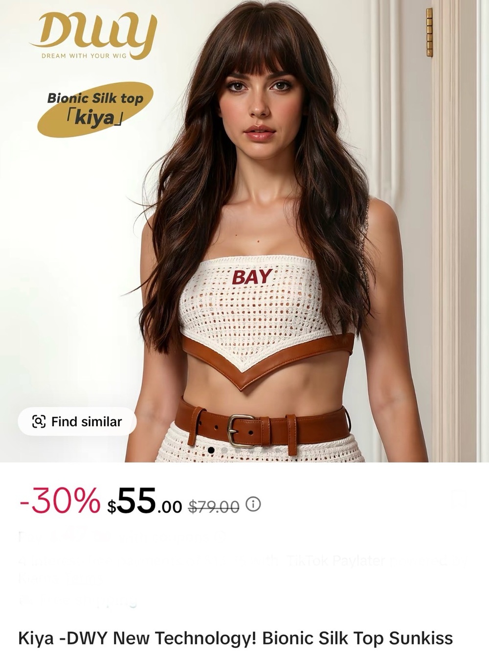 DWY Kiya Bionic Silk Cropped Top in brown and red. 24 inches long.